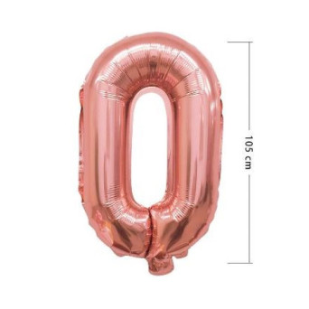 Globo Foil de Número 0 de 105 Centímetros de color Oro Rosa