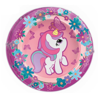 Plato 8 Unidades de Unicornio de 23 Centímetros