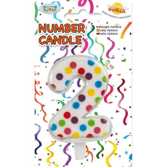 Vela de Cumpleaños Número 2 de 6,5 Centímetros de color Blanco con Lunares