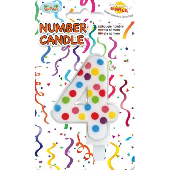 Vela de Cumpleaños Número 4 de 6,5 Centímetros de color Blanco con Lunares