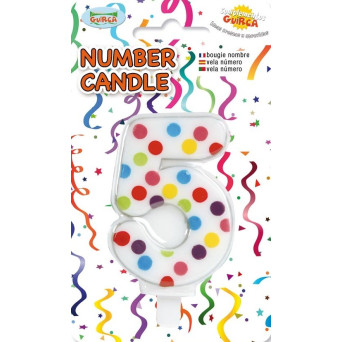 Vela de Cumpleaños Número 5 de 6,5 Centímetros de color Blanco con Lunares
