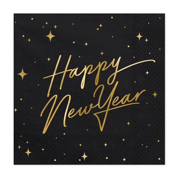 Servilleta de Happy New Year 20 Unidades de 33 x 33 Centímetros de color Negro