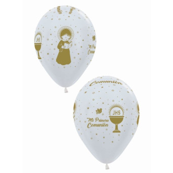Globo Látex de Mi Primera Comunión Oro 12 Unidades R12 de 30 Centímetros de color Perla