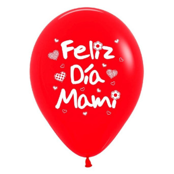 Globo Látex de Feliz Día Mami 12 Unidades R12 de 30 Centímetros de color Rojo