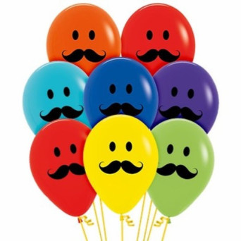 Globo Látex de Cara Feliz Bigote 12 Unidades R12 de 30 Centímetros