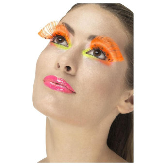 Pestañas de los años 80s de color Naranja Neón con Lunares para Adulto