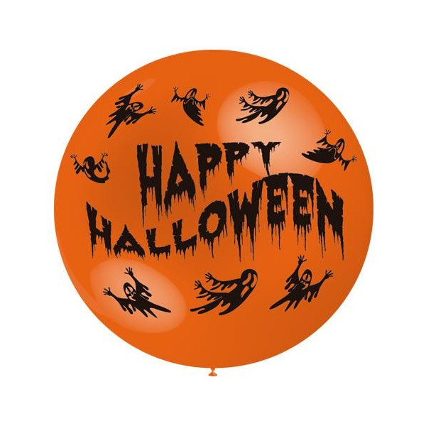 Globo Látex de Happy Halloween R36 91 Centímetros de color Naranja 100% Biodegradable