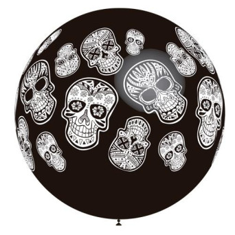 Globo Látex de Calavera Mexicana R36 91 Centímetros de color Negro 100% Biodegradable