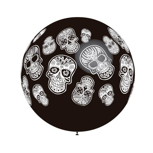 Globo Látex de Calavera Mexicana R36 91 Centímetros de color Negro 100% Biodegradable