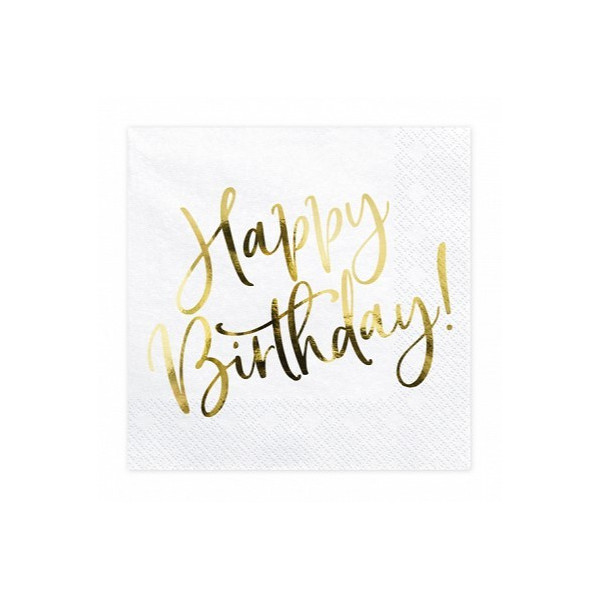 Servilleta de Happy Birthday 20 Unidades de 33 x 33 Centímetros de color Blanco
