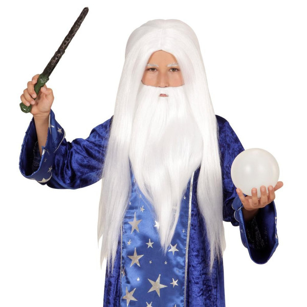Peluca Blanca de Mago con Barba Infantil