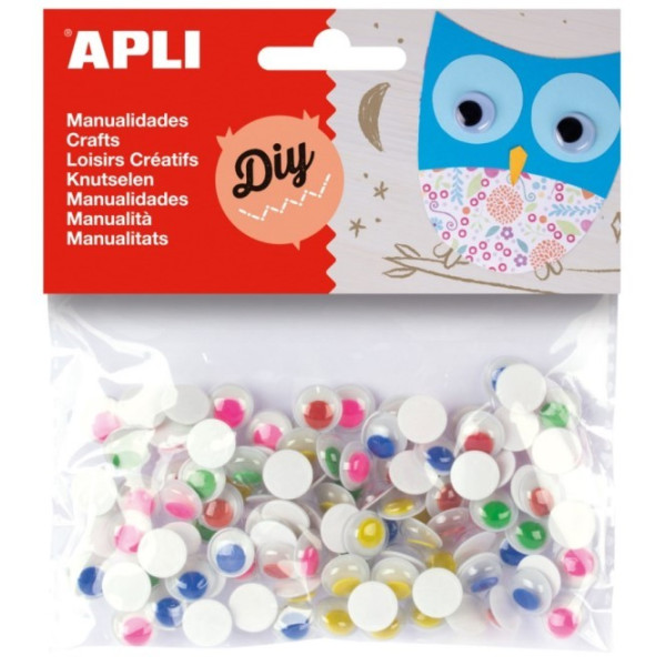 Ojo Móvil Redondo Adhesivo 100 Unidades Multicolor