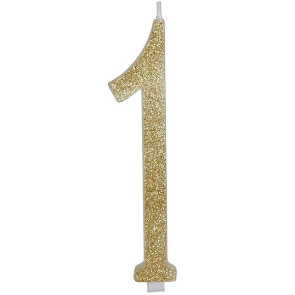 Vela de Cumpleaños Número 1 de 12,5 Centímetros de color Oro Escarchada