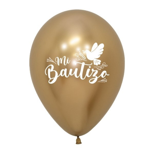 Globo Látex de Mi Bautizo 12 Unidades R12 de 30 Centímetros de color Oro acabado Reflex de Sempertex