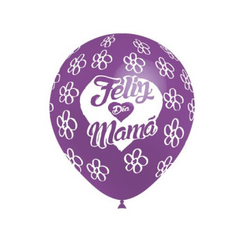 Globo Látex de Feliz Día Mamá 8 Unidades R12 de 30 Centímetros 100% Biodegradable
