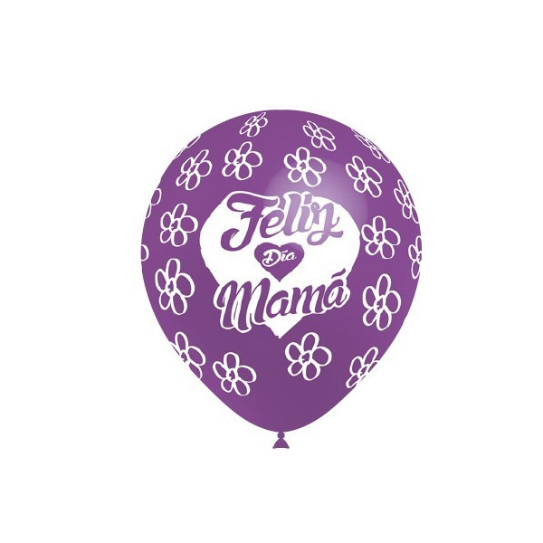 Globo Látex de Feliz Día Mamá 8 Unidades R12 de 30 Centímetros 100% Biodegradable