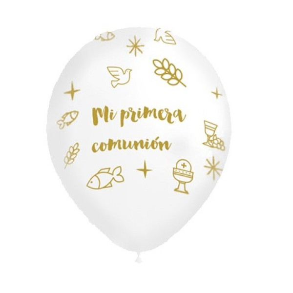 Globo Látex de Mi Primera Comunión 8 Unidades R12 de 28 Centímetros 100% Biodegradable