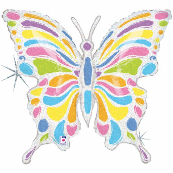 Globo Foil de Mariposa Holográfica Pastel de 84 Centímetros