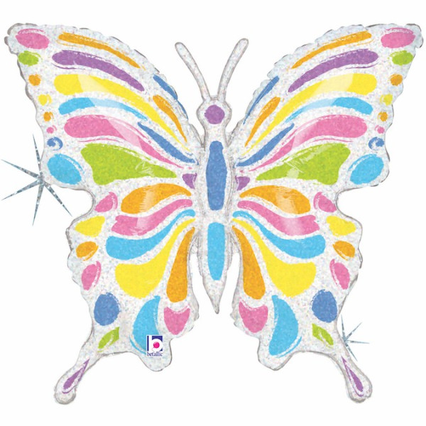 Globo Foil de Mariposa Holográfica Pastel de 84 Centímetros