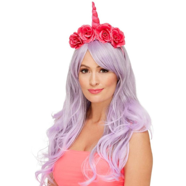 Diadema de Unicornio de color Rosa con Flores