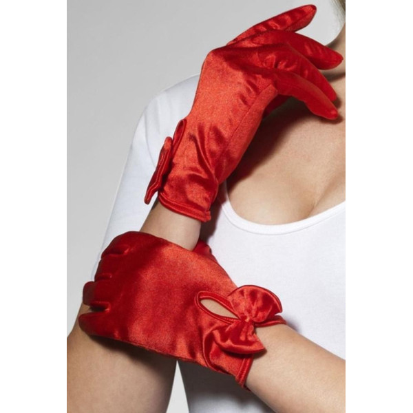 Guantes Cortos de color Rojo con Lazo para Adulto