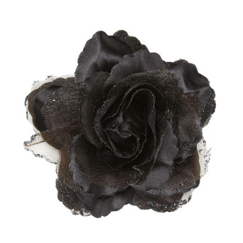 Pinza de Pelo en forma de Rosa de color Negro con Purpurina
