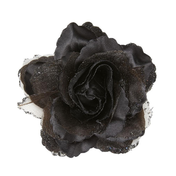 Pinza de Pelo en forma de Rosa de color Negro con Purpurina