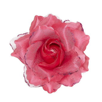 Pinza de Pelo en forma de Rosa de color Rosa con Purpurina