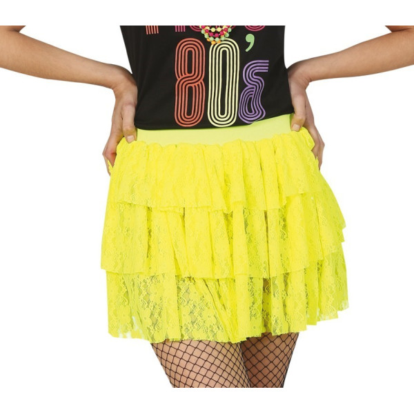 Falda de los años 80´s de color Amarillo Neón para Adulto