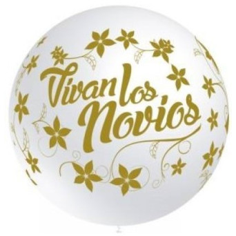 Globo Látex de Vivan los Novios R24 de 60 Centímetros de color Blanco 100% Biodegradable 