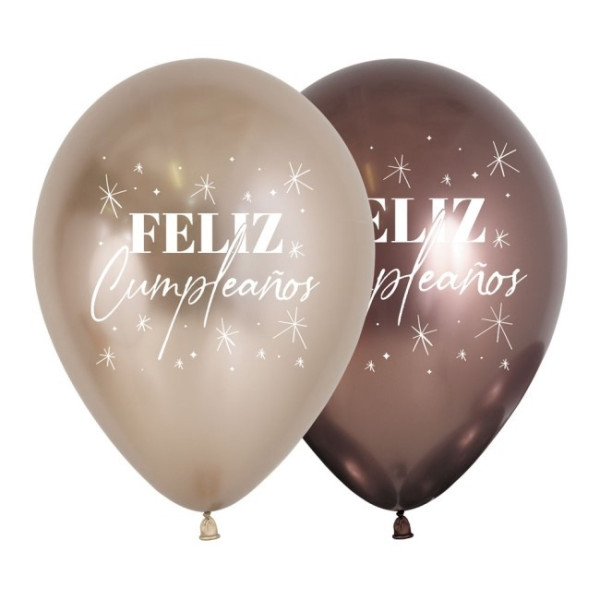 Globo Látex de Feliz Cumpleaños 12 Unidades R12 de 30 Centímetros acabado Reflex de Sempertex