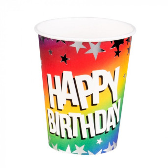 Vaso de Happy Birthday Rainbow 10 Unidades de 21 Centilitros