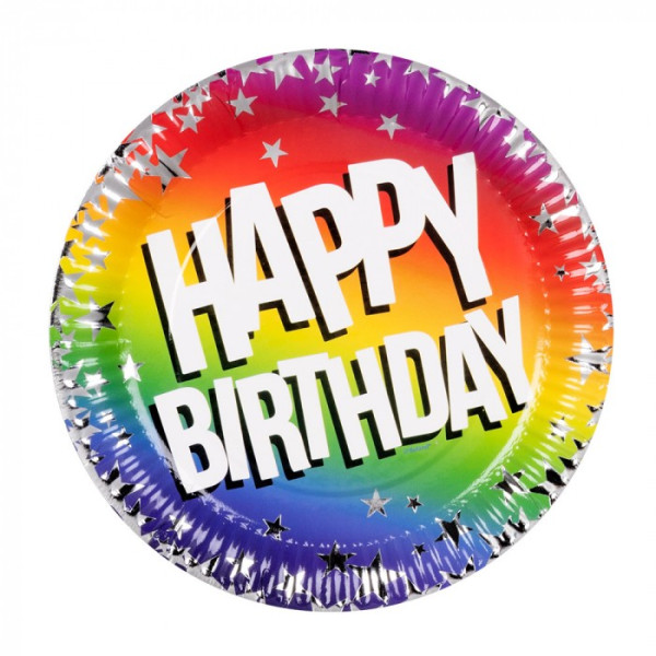 Plato de Happy Birthday Rainbow 10 Unidades de 18 Centímetros