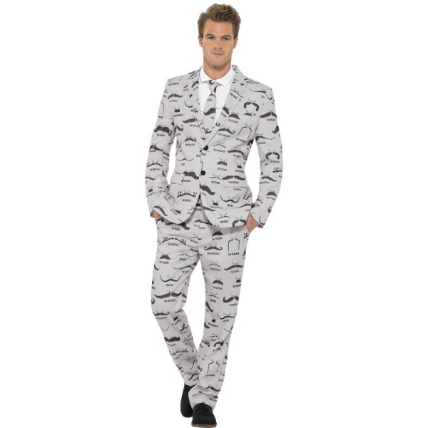 Traje de Bigotes de color Gris para Adulto