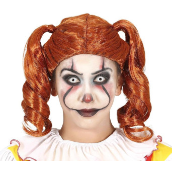 Peluca Pelirroja de Payaso con Coletas para Adulto