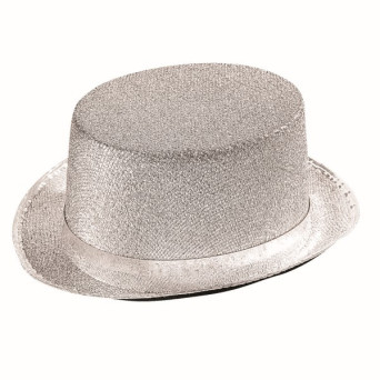 Sombrero de Copa Lurex de color Plata para Adulto