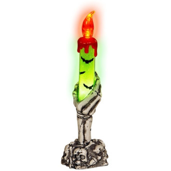 Candelabro de Mano Esquelética de 20 Centímetros con Vela Sangrienta Luminosa