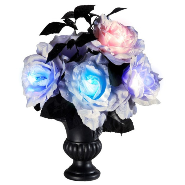 Florero de 35 Centímetros con Rosas Blancas y Luces de Colores Cambiantes