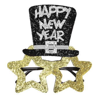 Gafas de Feliz Año Nuevo de color Oro y Negro para Adulto