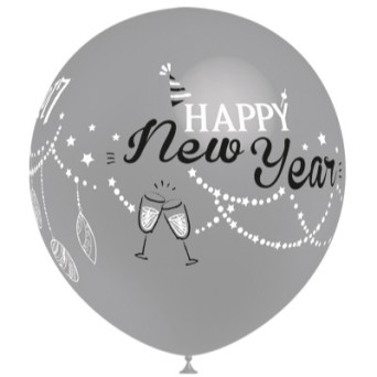 Globo Látex de Happy New Year 50 Unidades R12 de 30 Centímetros de color Plata 100% Biodegradable