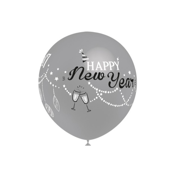 Globo Látex de Happy New Year 50 Unidades R12 de 30 Centímetros de color Plata 100% Biodegradable