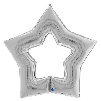 Globo Foil de Estrella figura abierta de 120 Centímetros de color Plata