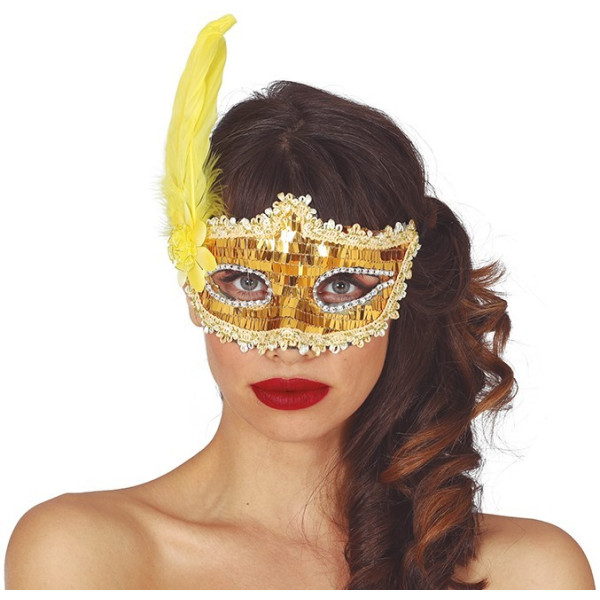 Antifaz de color Oro con Pluma