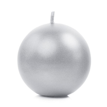 Vela de Esfera de 8 Centímetros de color Plata Metálico