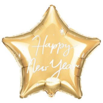 Globo Foil de Estrella Happy New Year de color Oro de 47 x 50 Centímetros