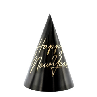 Gorro de Happy New Year 6 Unidades de 16 Centímetros de color Negro