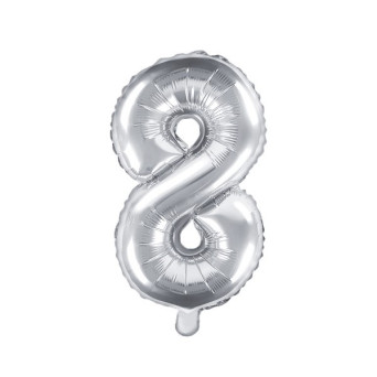 Globo Foil de Número 8 de 35 Centímetros de color Plata