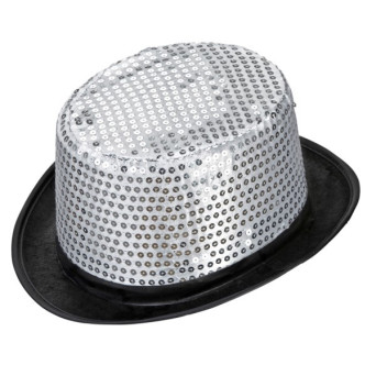 Chistera de color Plata con Lentejuelas para Adulto