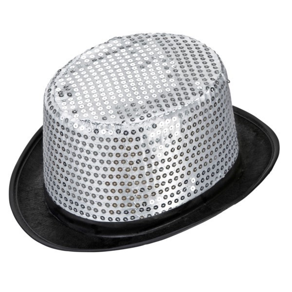Chistera de color Plata con Lentejuelas para Adulto