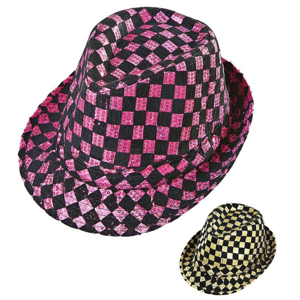 Sombrero Fedora de Cuadros con Lentejueñas para Adulto